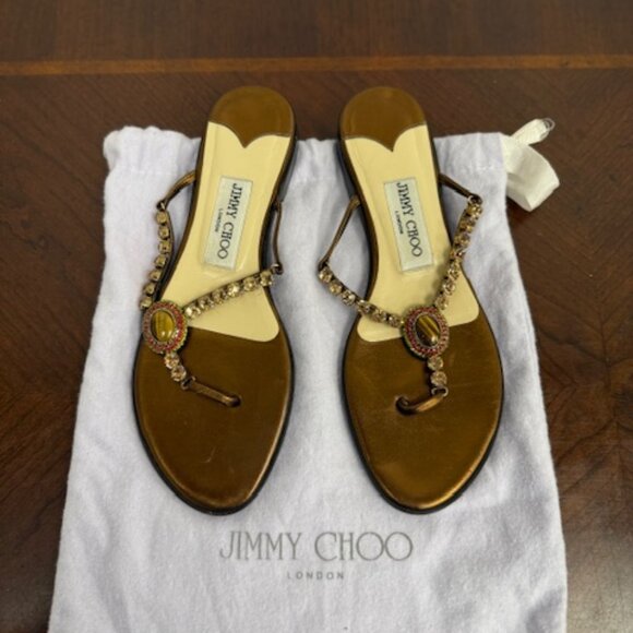Jimmy Choo Tiger's Eye & Stones Bronze Sandals - Picture 1 of 2